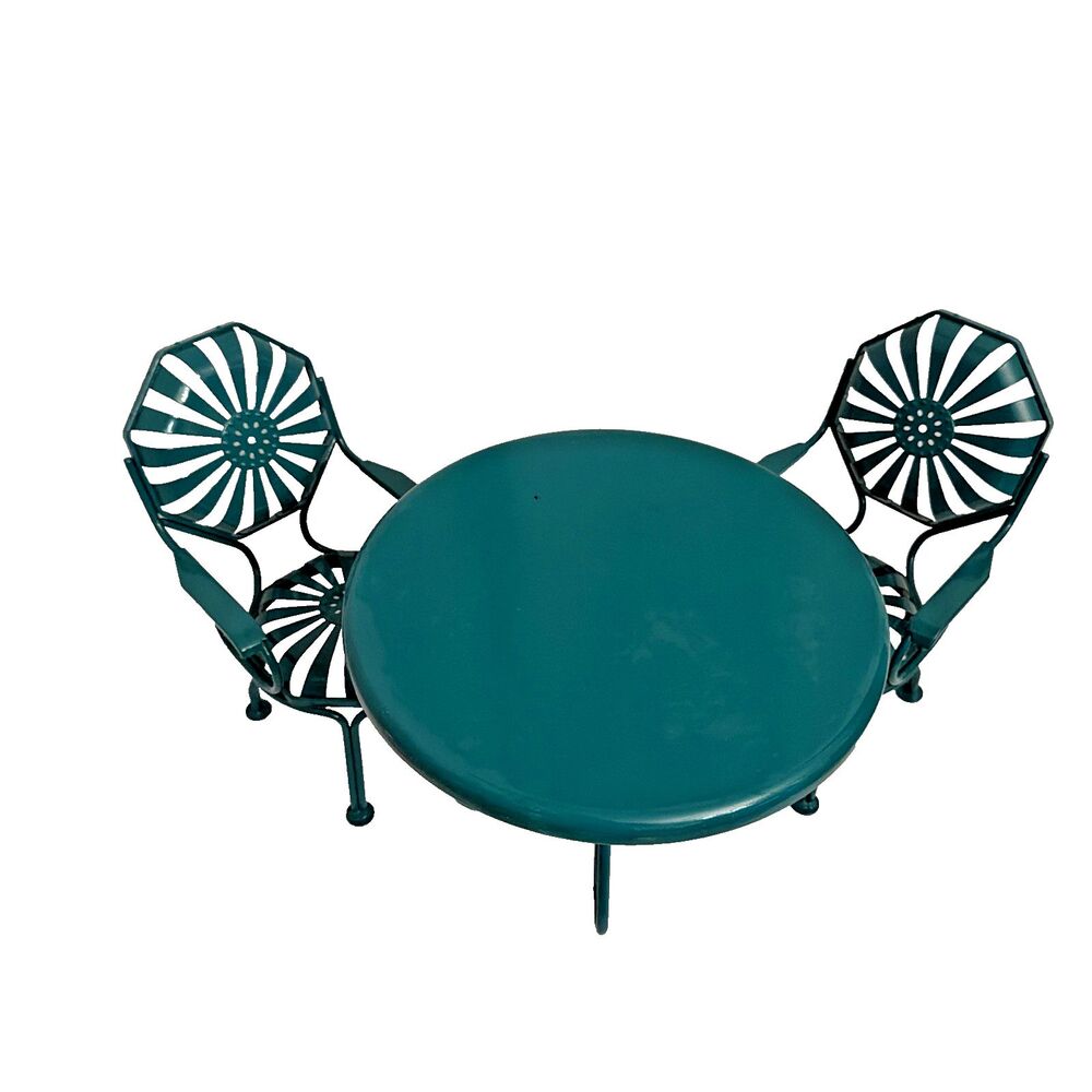 American Girl Doll Kit Kittredge Garden Patio Bistro Set Metal Table Chairs